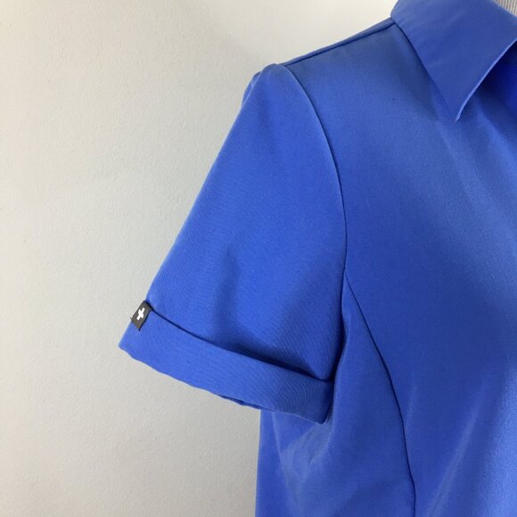 FIGS Blue Zip Pockets Short Sleeve Hidden Logo Button Scrubs Shirt Top - Picture 6 of 12